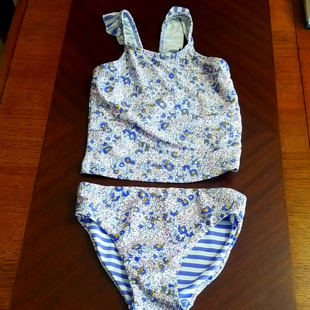 ❣5 for $25 Sale❣Two-Piece Floral And Striped Swimsuit With Reversible Bottoms
